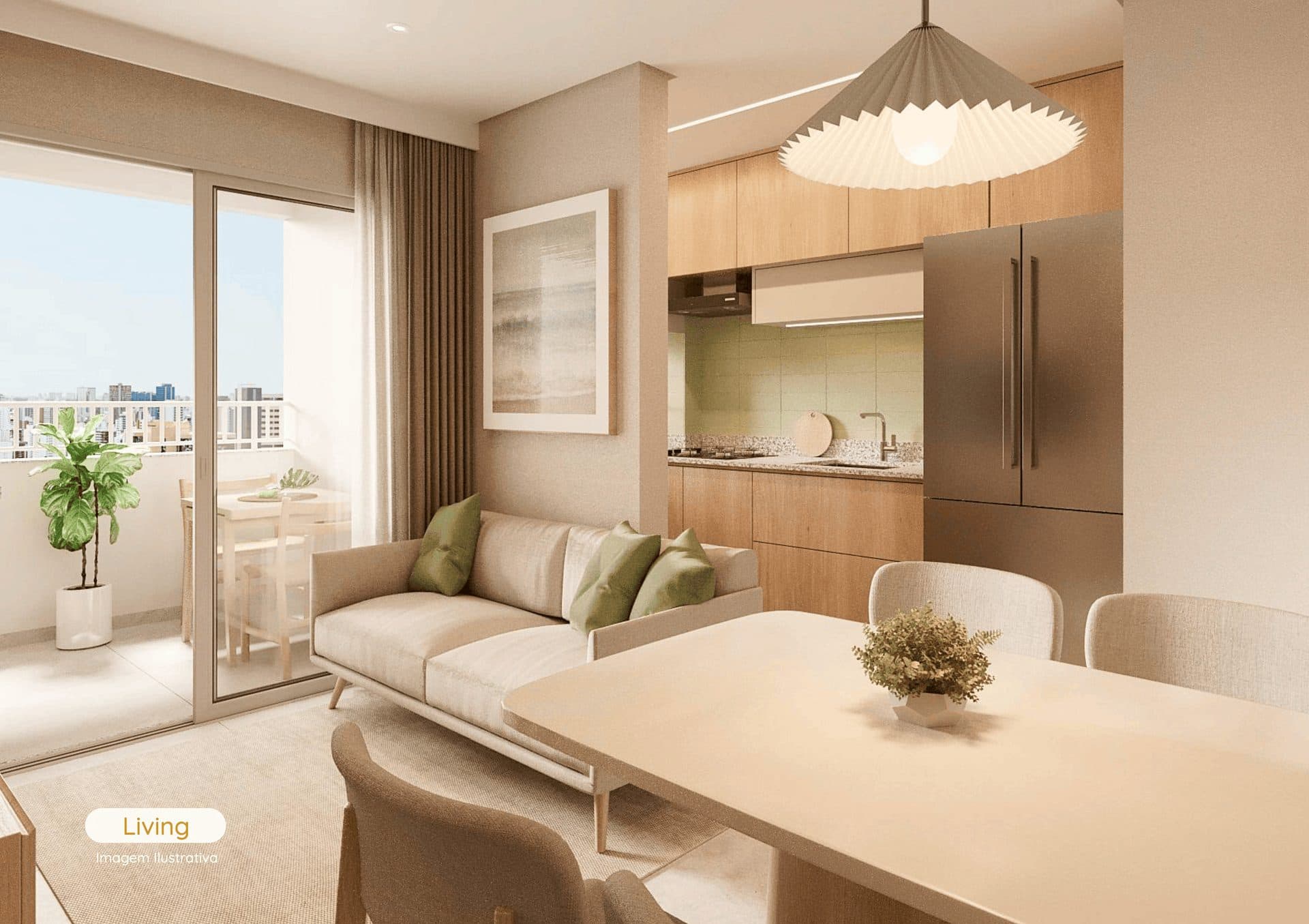 Living do apartamento decorado Alpha Celeste